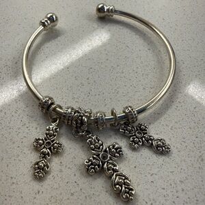 Silver Tone Charm Cuff Bracelet
